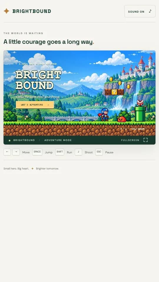 Brightbound 2D pixel platformer title screen
