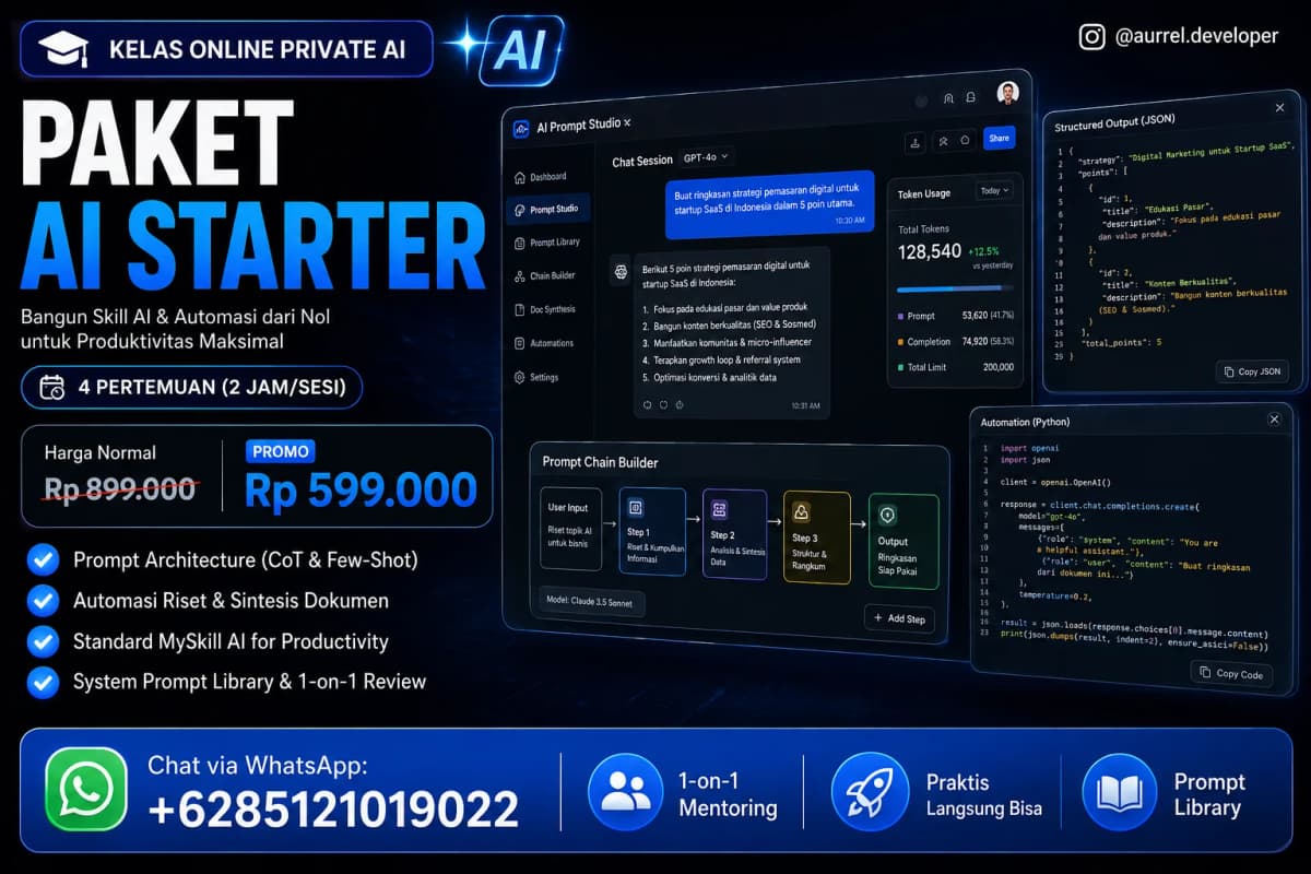 Poster preview Paket AI Starter: Prompt Architecture, Research Automation, & Productivity UI