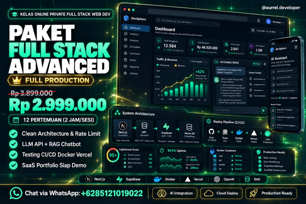 Screenshot poster aplikasi Full Stack Advanced: Production Web App & AI Chatbot UI