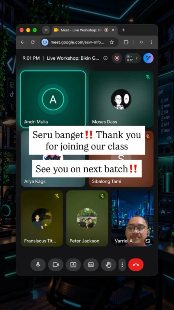 Dokumentasi Google Meet Live Workshop Kelas Game AI Batch #1