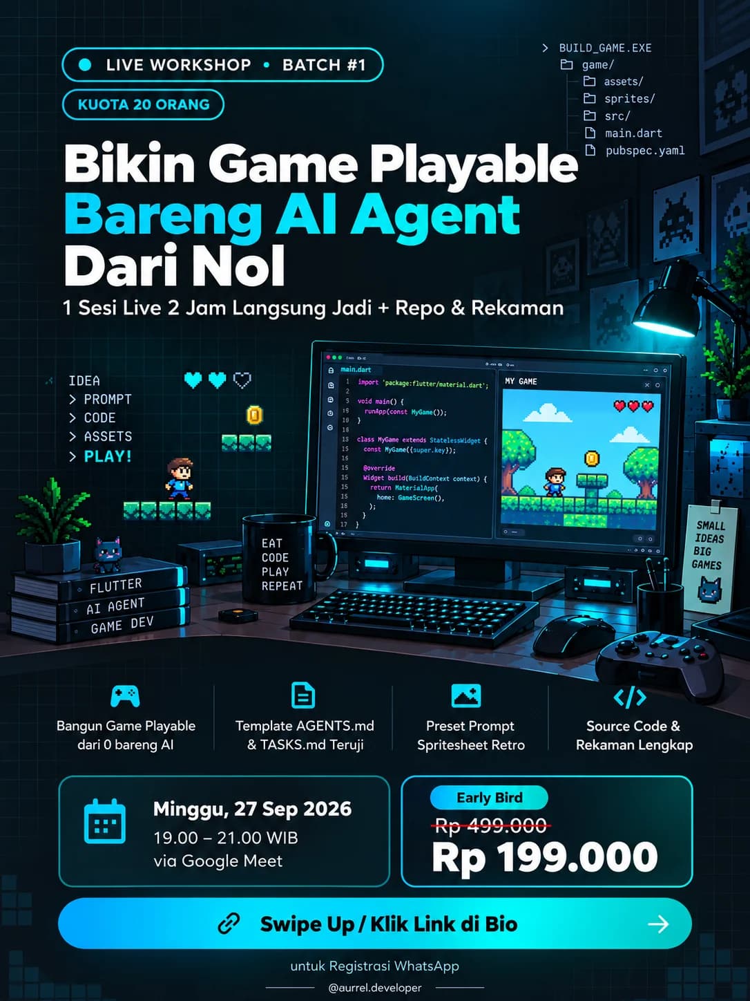 Poster preview Kelas Game AI Batch #1: Bikin Game Playable Bareng AI Agent Dari Nol