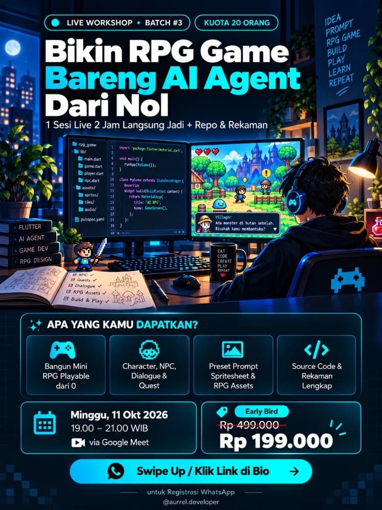 Poster preview Kelas Game AI Batch #3: Bikin RPG Game Bareng AI Agent Dari Nol