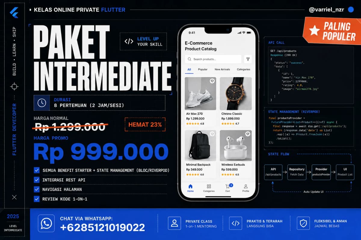Screenshot poster aplikasi Flutter Intermediate: E-Commerce Product Catalog UI