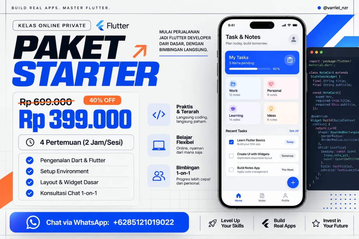 Screenshot poster aplikasi Flutter Starter: Task Management App UI
